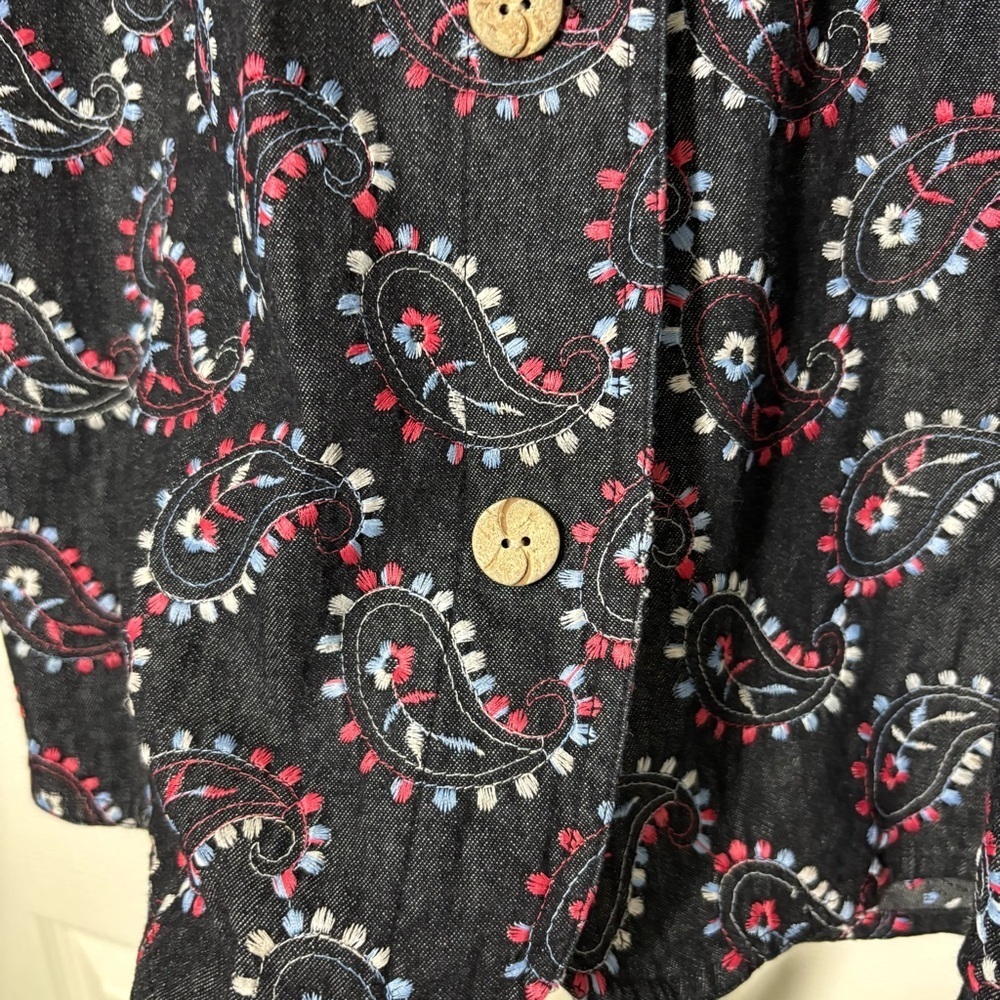 Coldwater Creek Black Denim Jacket Women's 2X Embroidered Western Paisley Granny - Picture 5 of 8